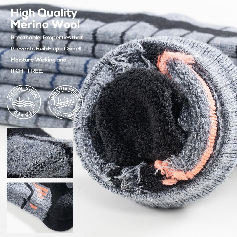 WEIERYA Ski Sock Merino Wool Ski Socks Mens Womens Skiing & Snowboarding Socks, Over The Calf (US, Alpha, Medium, Regular, Regular, 2, Black) - Image 2